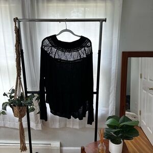 Free People Black Knit Lace Top